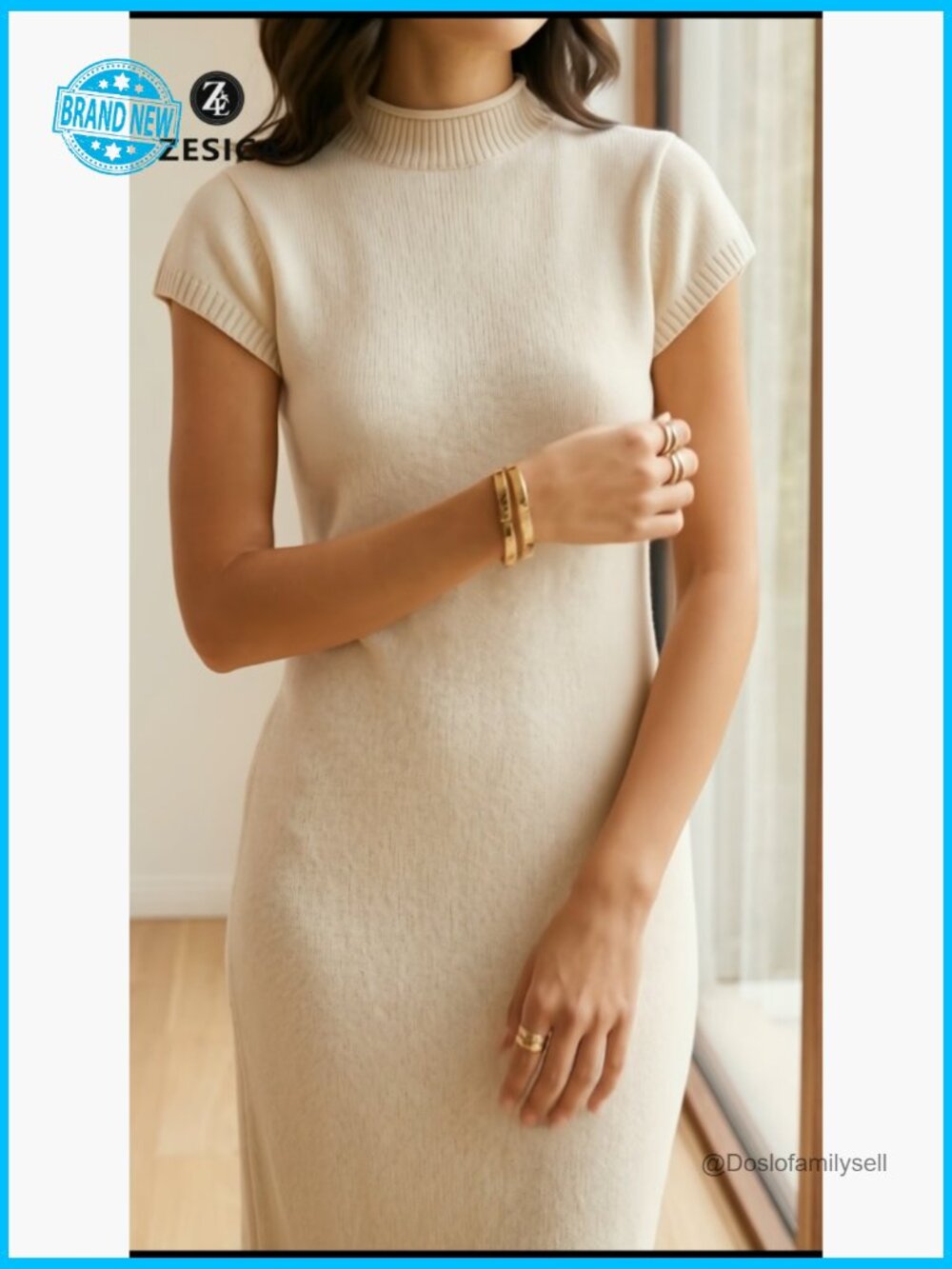 Bodycon Knit Maxi Dress Business Casual Crew Neck Slit Summer - Picture 7 of 7